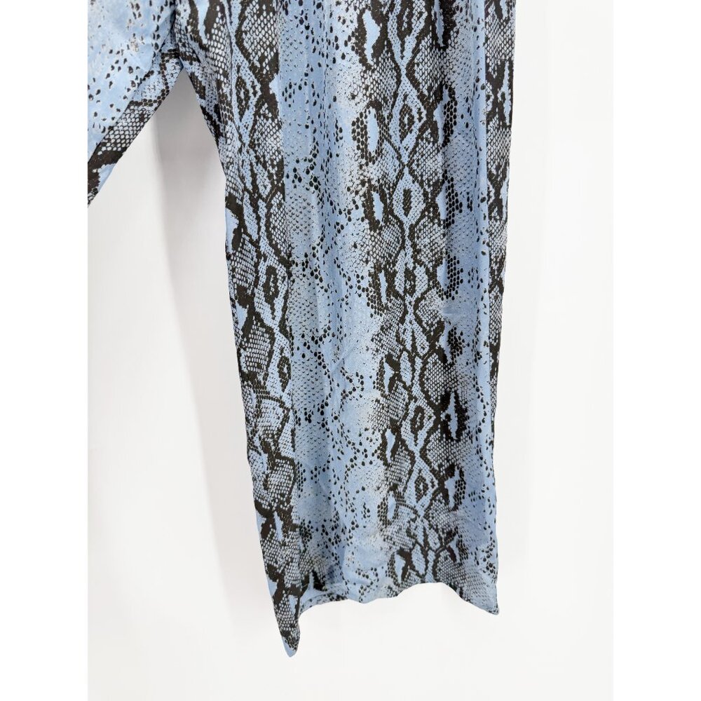 JACQUELINE B CLOTHING Flowy Satin Snake Pattern Pant in Denim Blue M/L - Picture 3 of 9